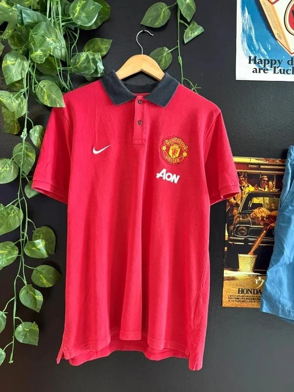 Nike Manchester United Polo Shirt Red Football Jersey AON Soccer Authentic